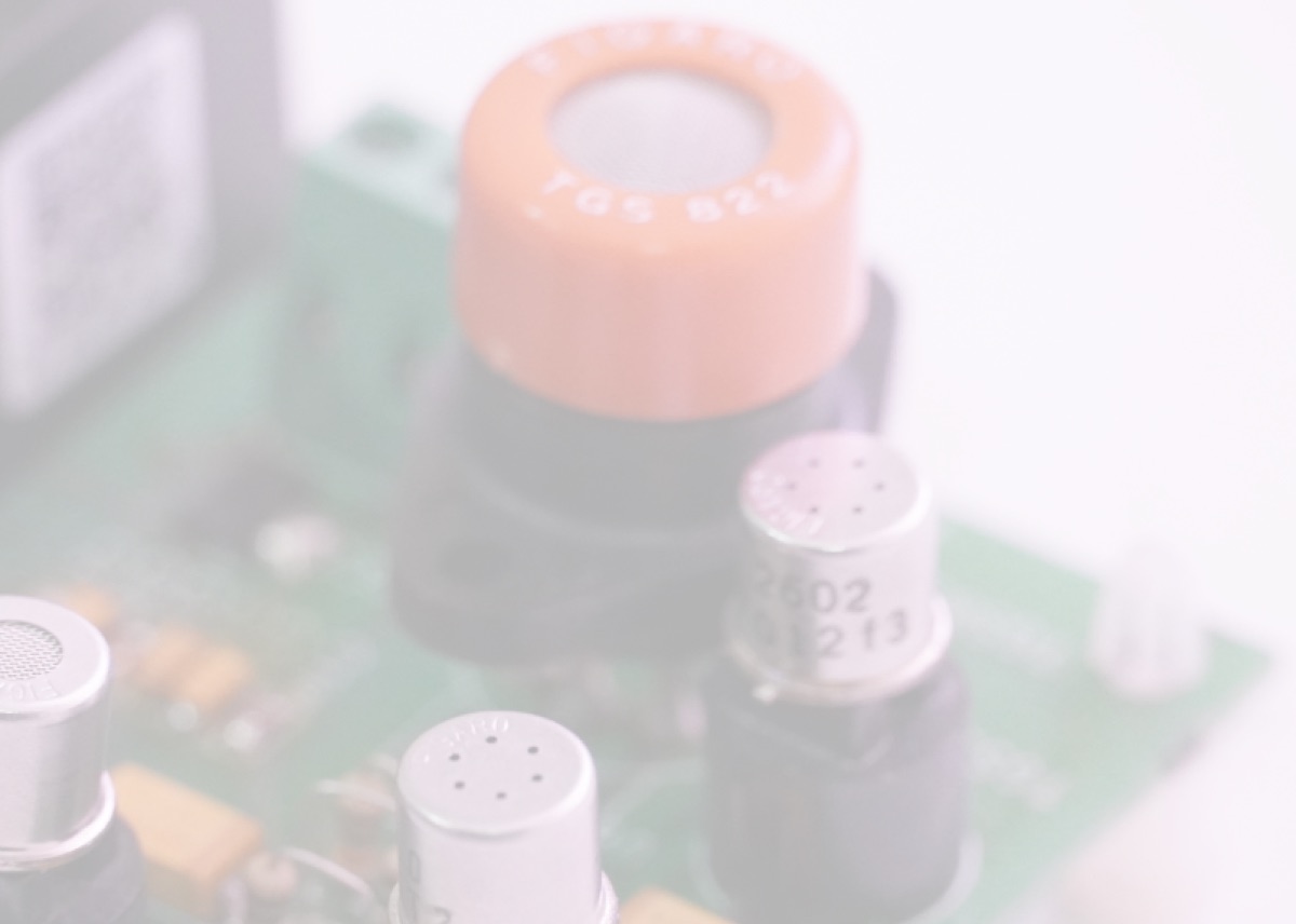 Close-up of gas sensors mounted on the board